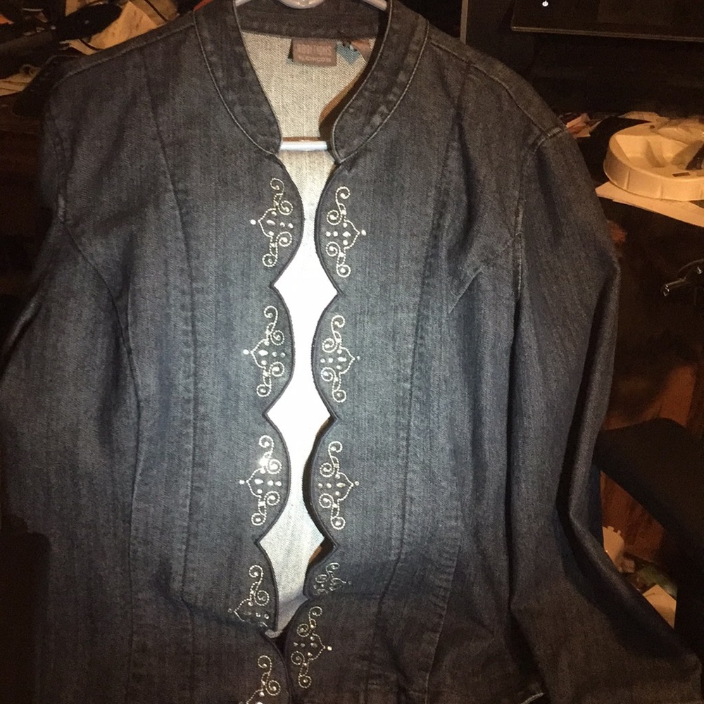 Chico’s Denim jacket with rhinestone. Size 3